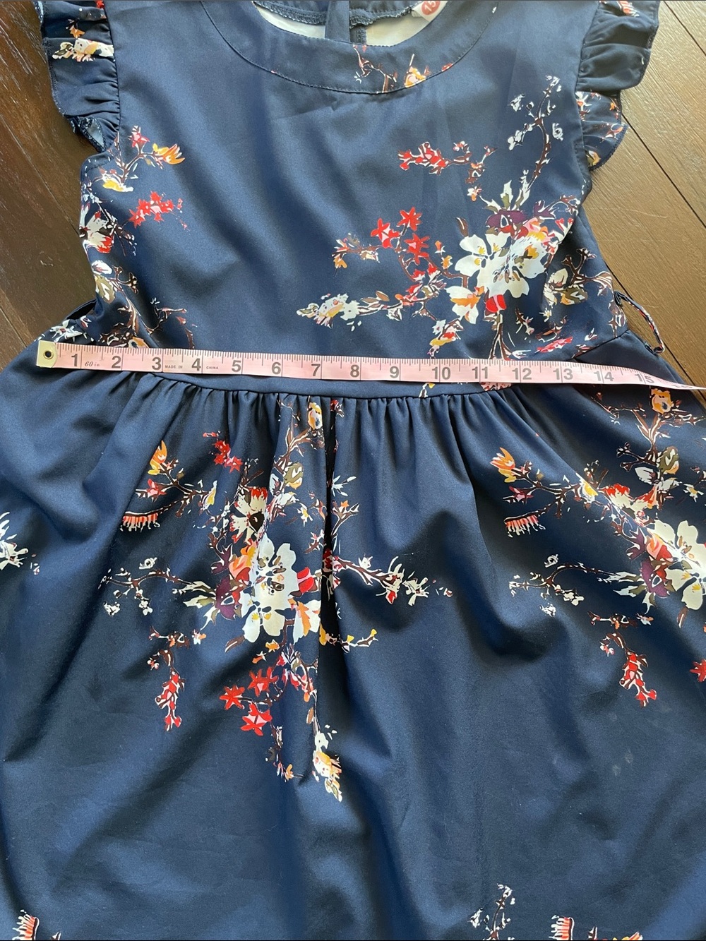 Navy Floral Ruffle Sleeve Dress - Picture 6 of 9